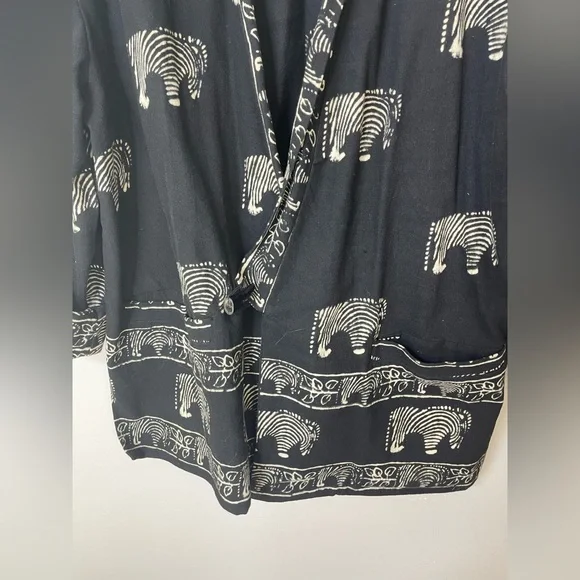 Vintage Boho Mudcloth Robe Poncho Kimono Safari Zebra Black Heavyweight Cotton L - Picture 3 of 8